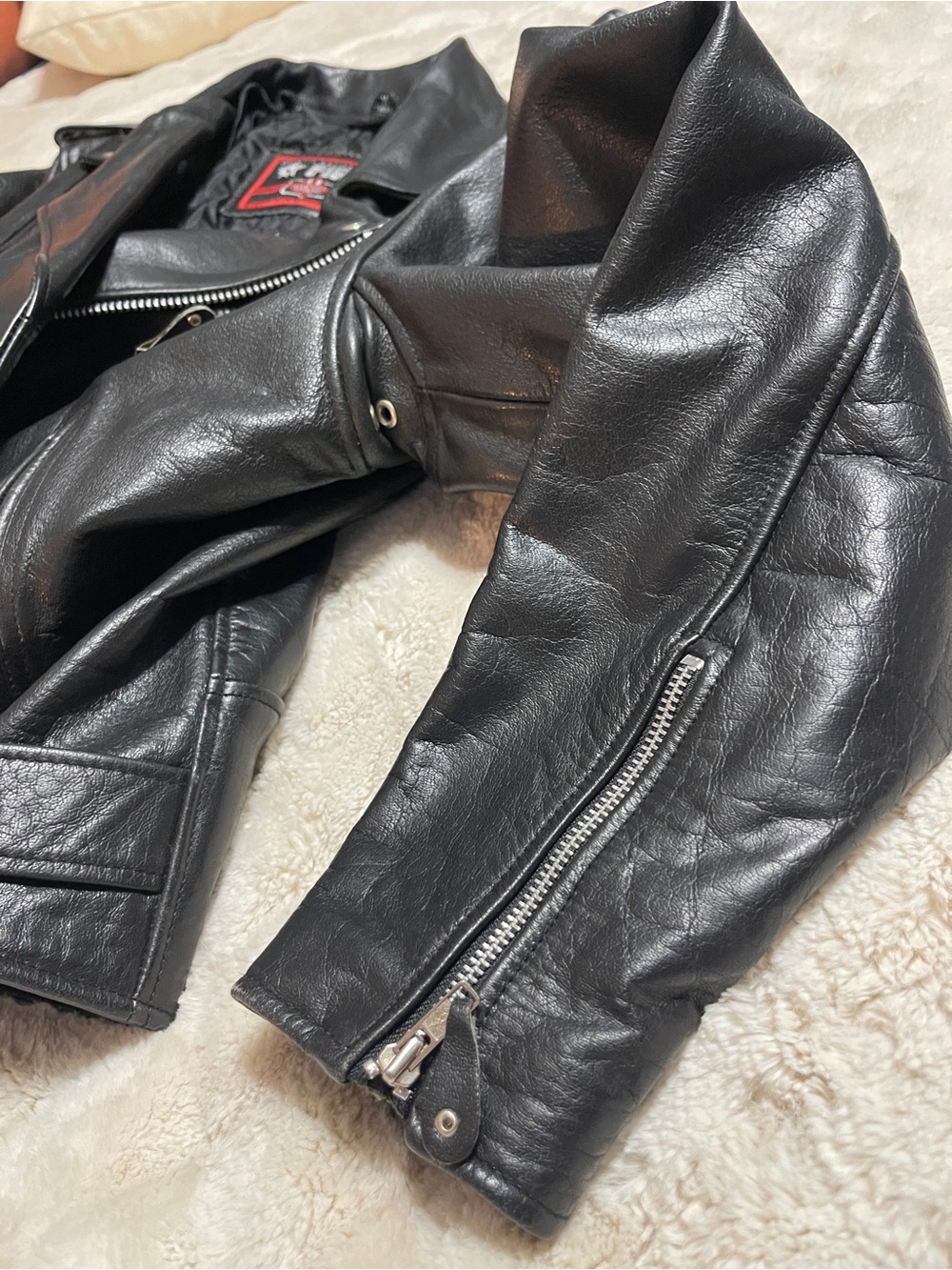 Classic Black Leather Biker Jacket - Padded Quilted Lining